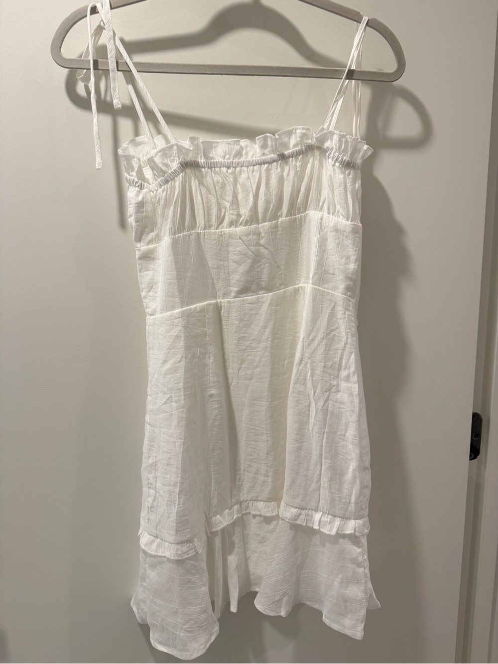 Commense White Tie-Shoulder Button-Front Ruffle Mini Dress - Picture 3 of 4